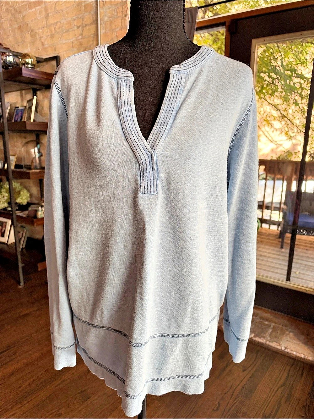 pure Jill Organically Grown Cotton Split-Neck Tunic Blue Medium